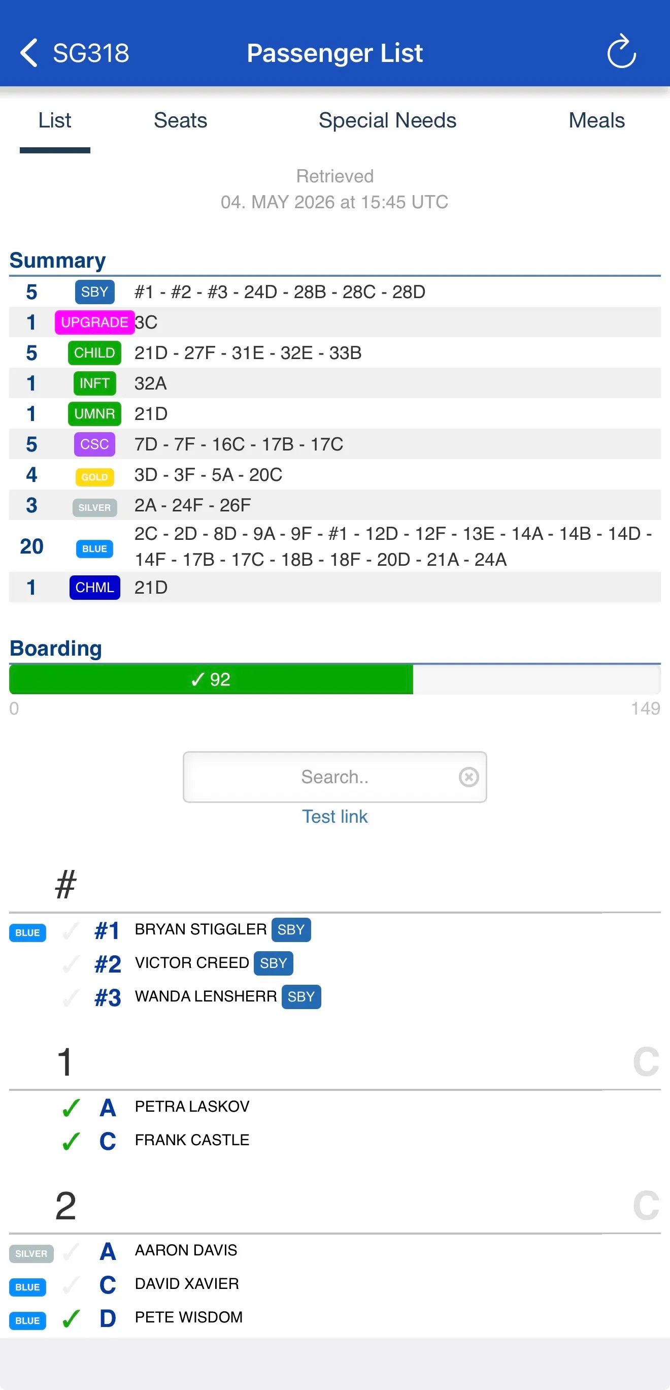 CrewApp-Mobile passenger list view