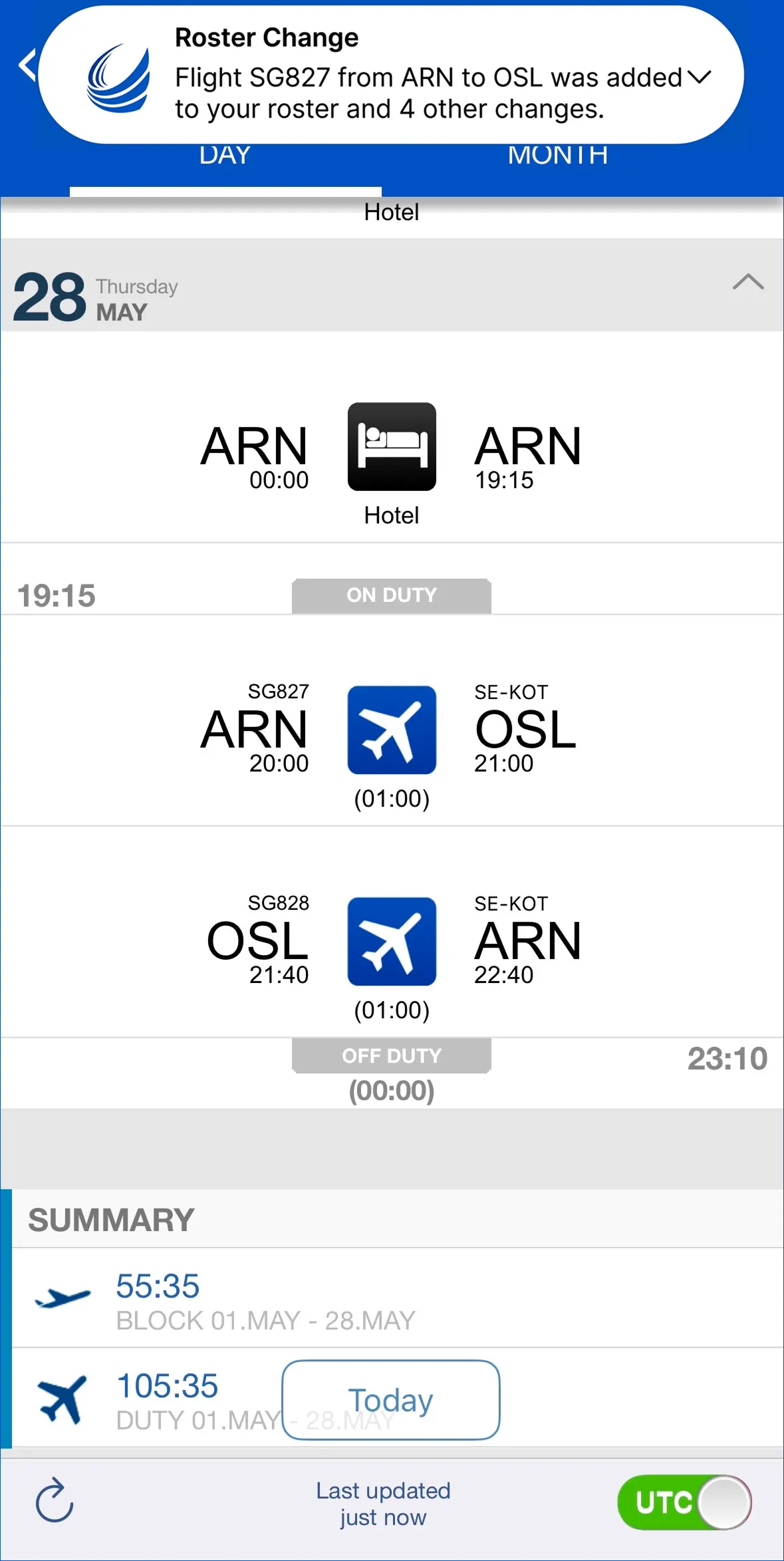 CrewApp-Mobile roster notification view