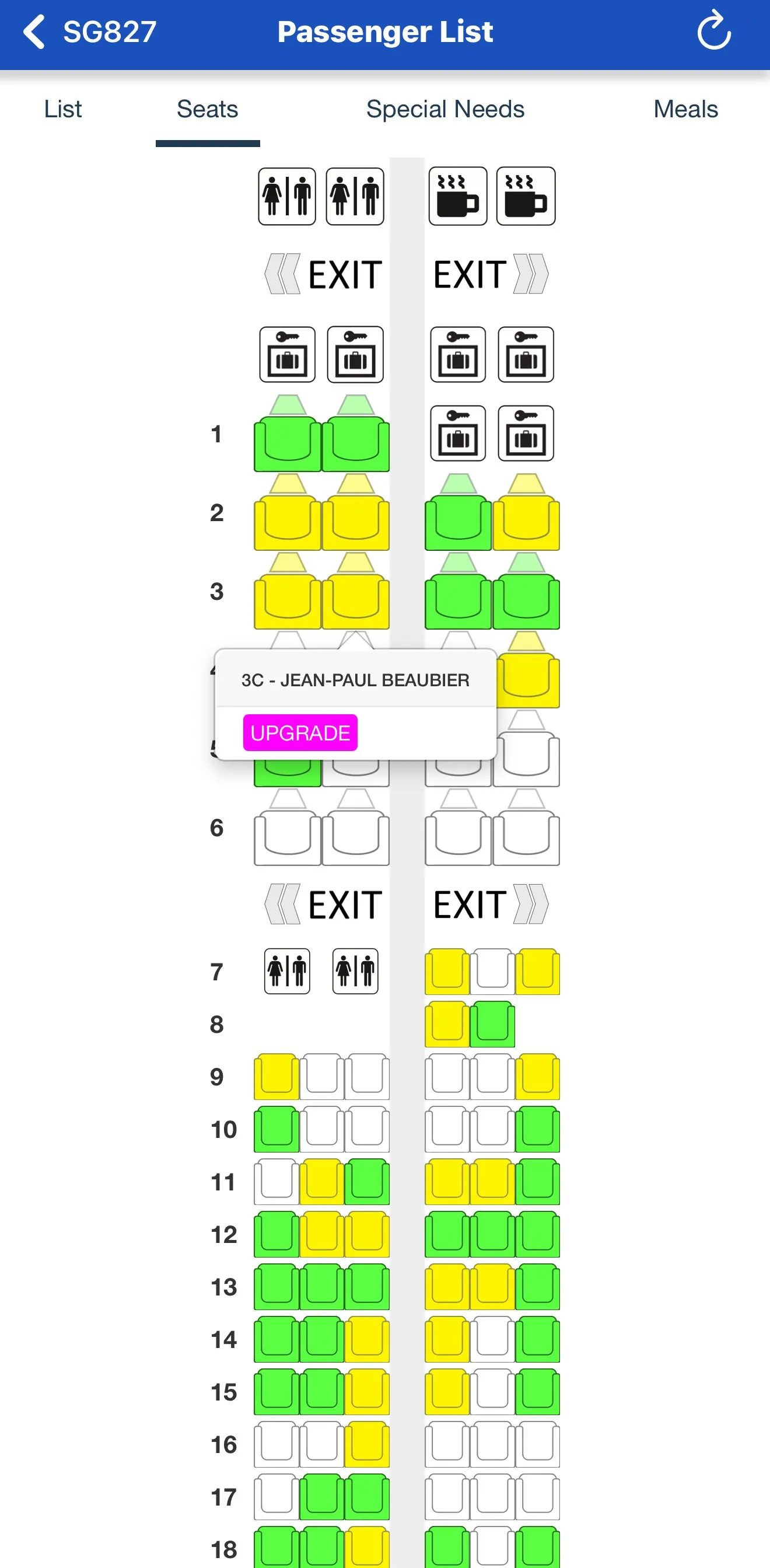 CrewApp-Mobile seat map view