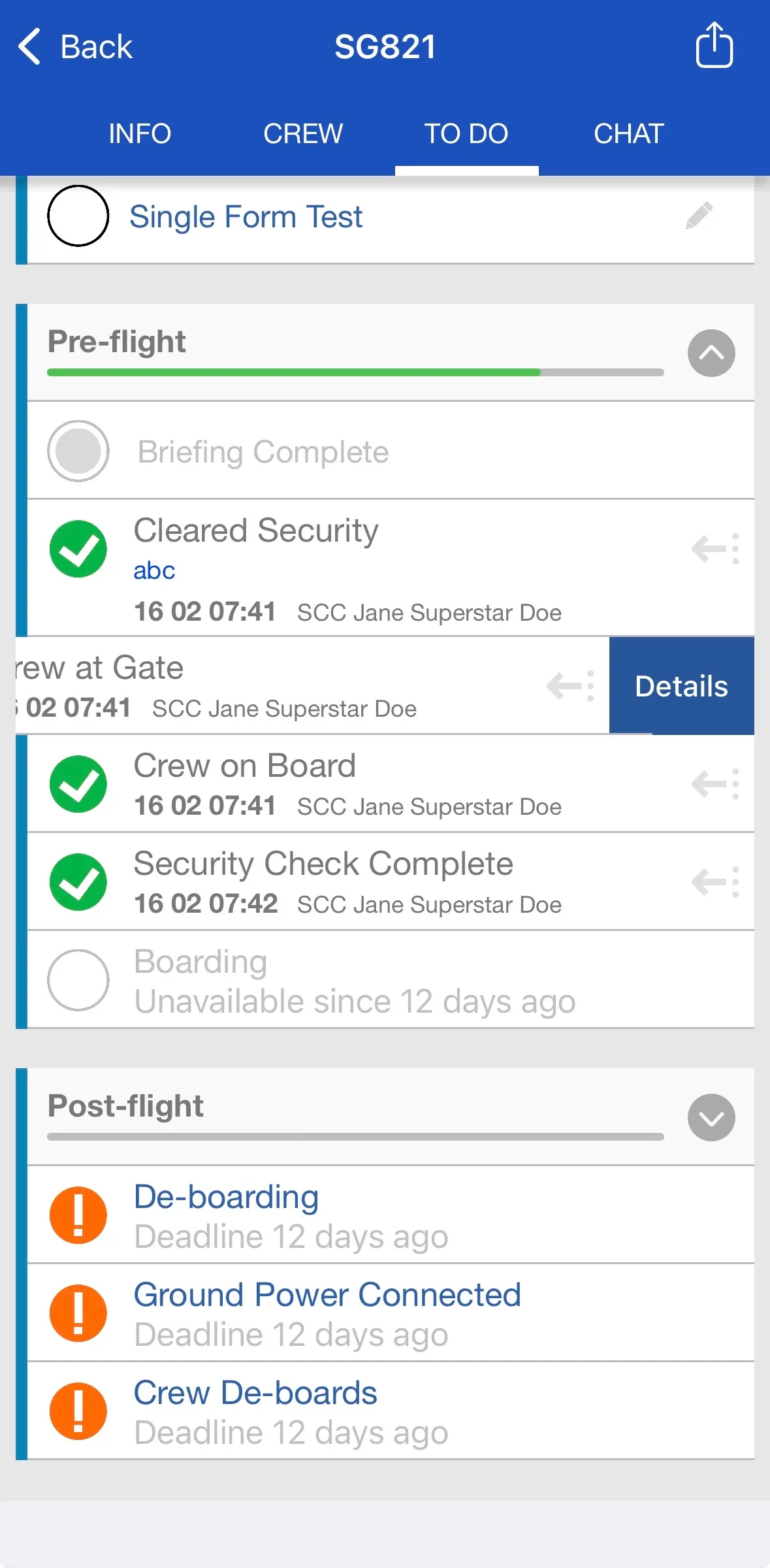 CrewApp-Ground task progress view
