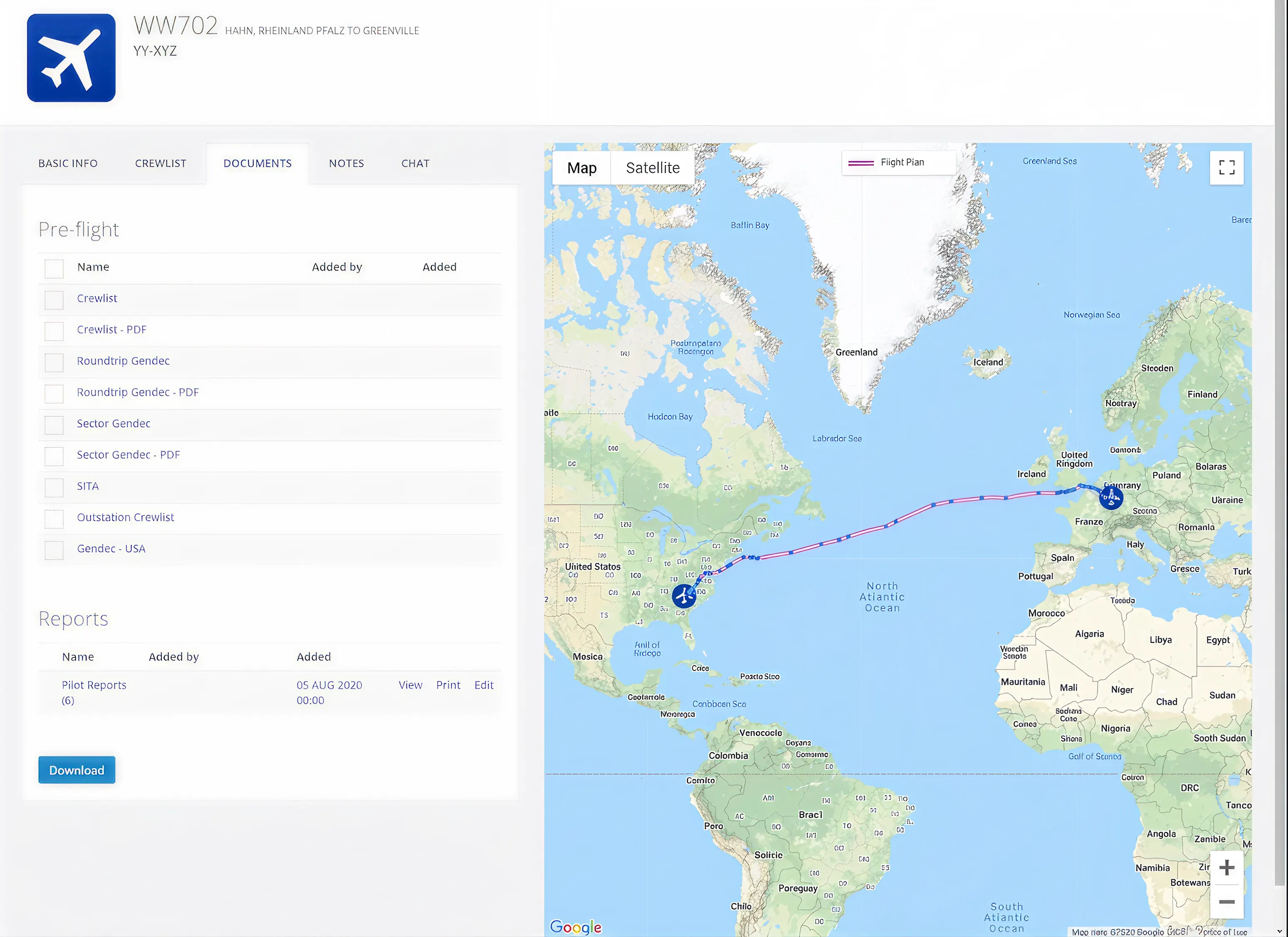 CrewApp-LIVE flight document view