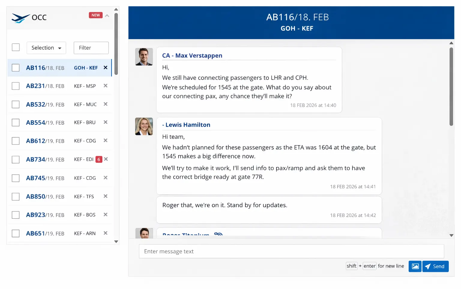 CrewApp-LIVE chat view