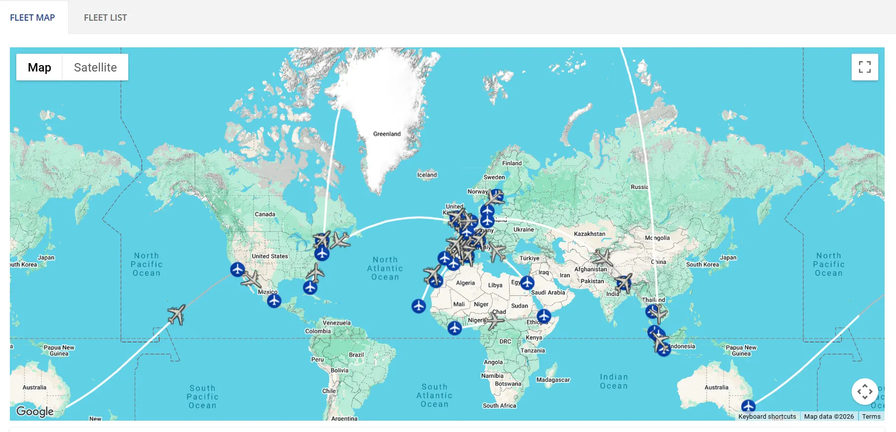 CrewApp-LIVE fleet map view